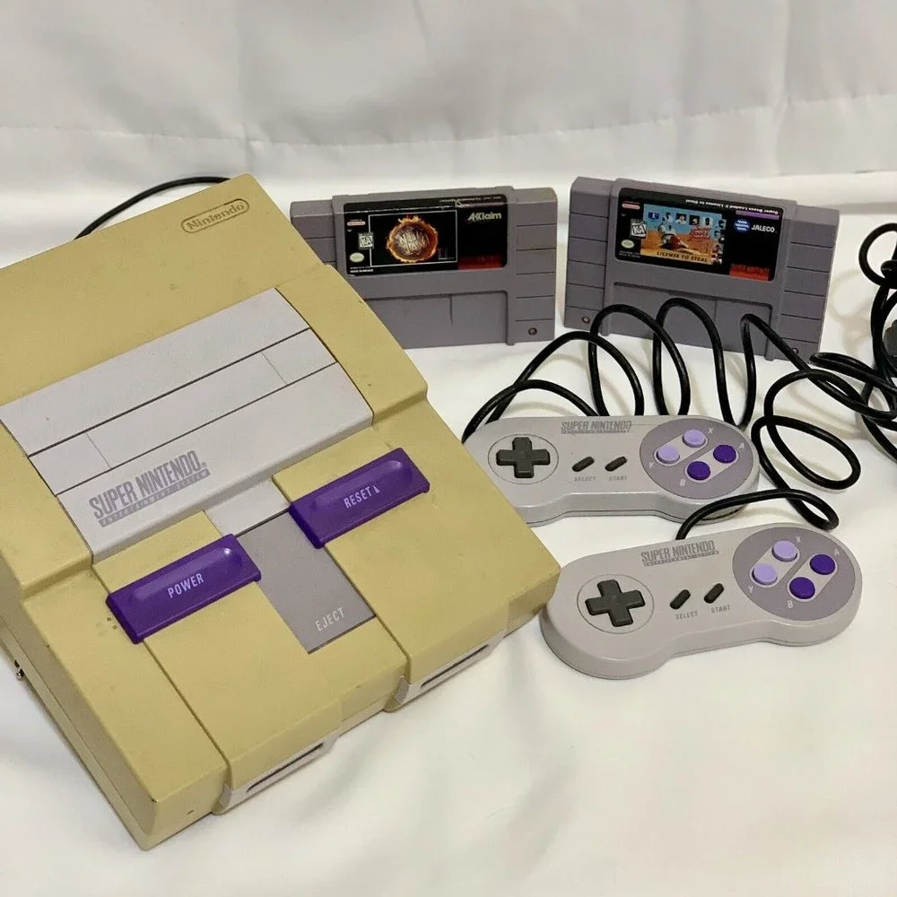 Nintendo SNES Console Controllers Cords 2 Sports Games For Parts Or Repair Only